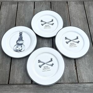 Ciroa Wicked Bone Appetite Halloween Plates and Cat Pumpkin Plate Set of Four
